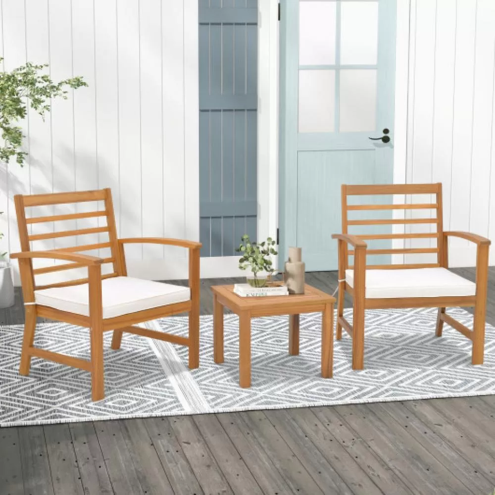 3 Pieces Outdoor Furniture Set with Soft Seat Cushions-Navy