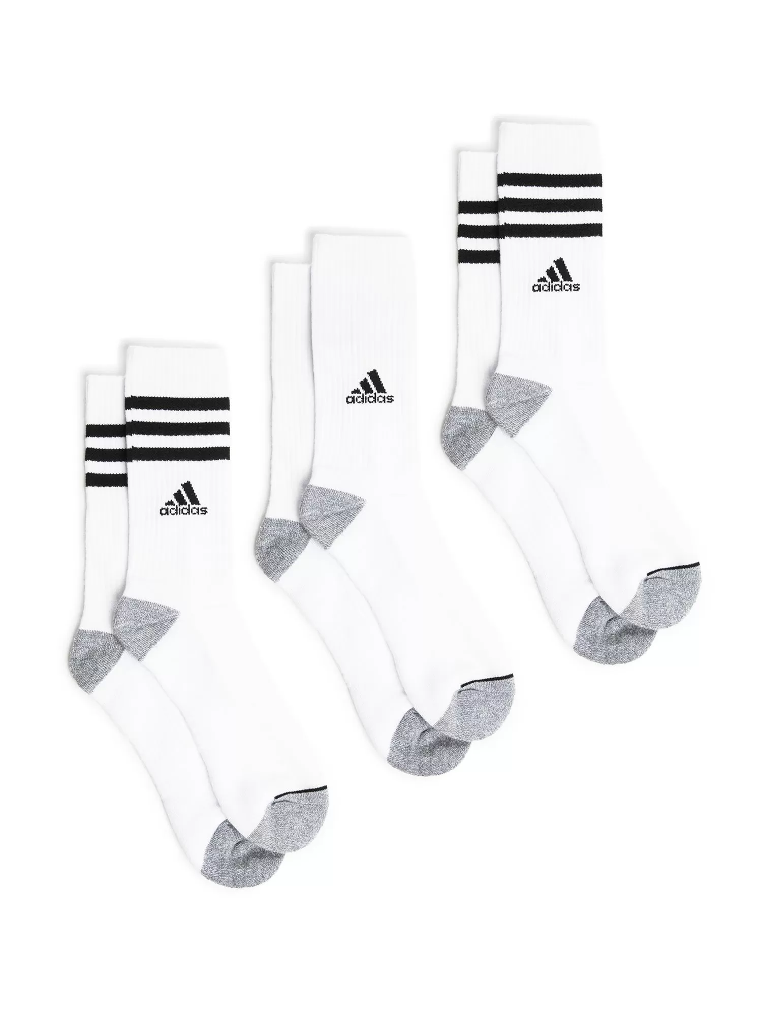 ADIDAS CUSHIONED 3 STRIPE 3.0 CREW 3 PACK SOCKS