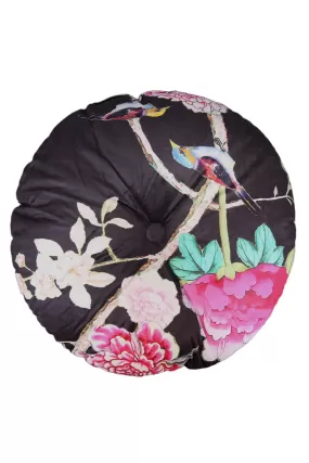 ANNA CHANDLER VELVET ROUND CUSHION BLACK BIRD