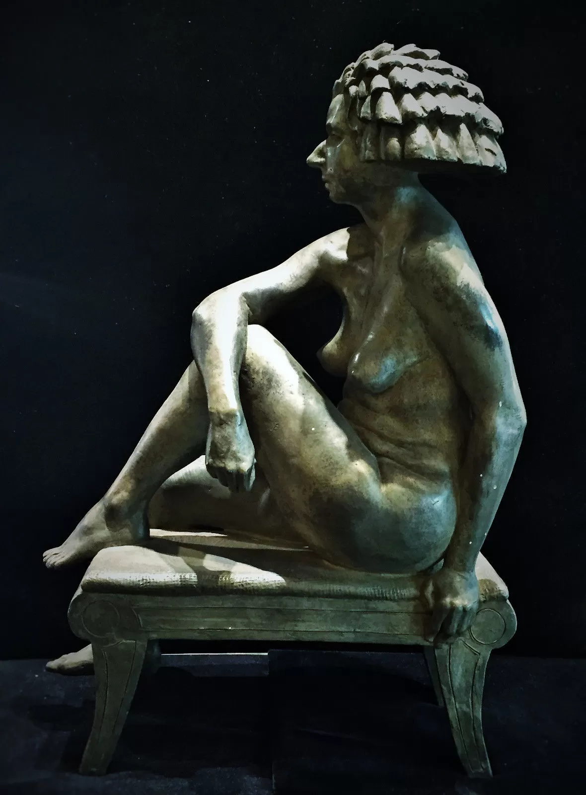 Bernard Langlais Contemporary Sculpture of Seated Nude in Bronze