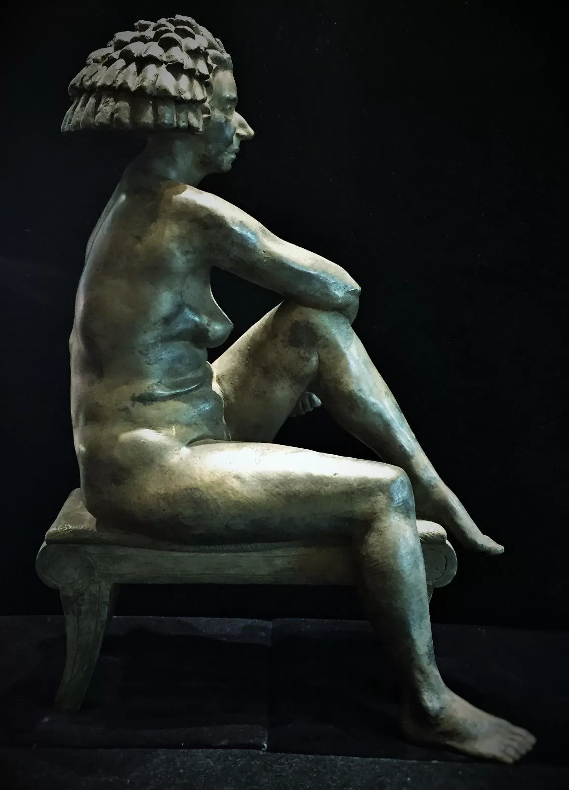 Bernard Langlais Contemporary Sculpture of Seated Nude in Bronze