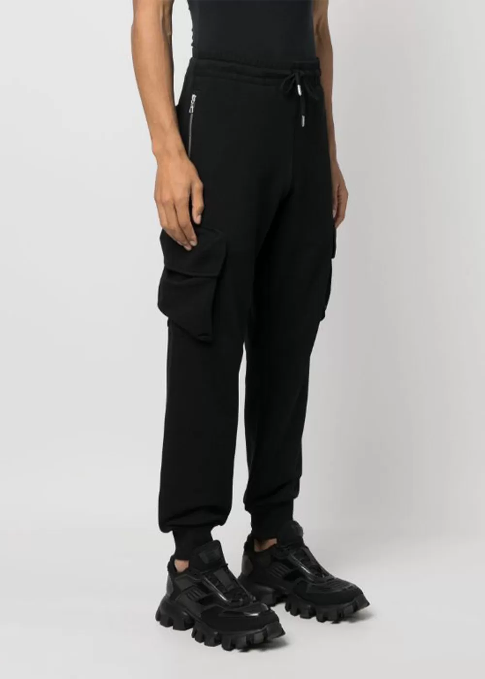 Black Cargo-Pocket Track Pants