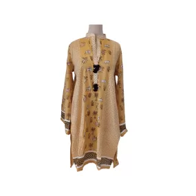 Blocked Yellow Tiger and Elephant Print Kurta | Like New |