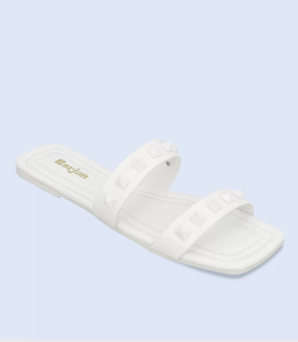 BW8133-WHITE-Women Casual Slipper