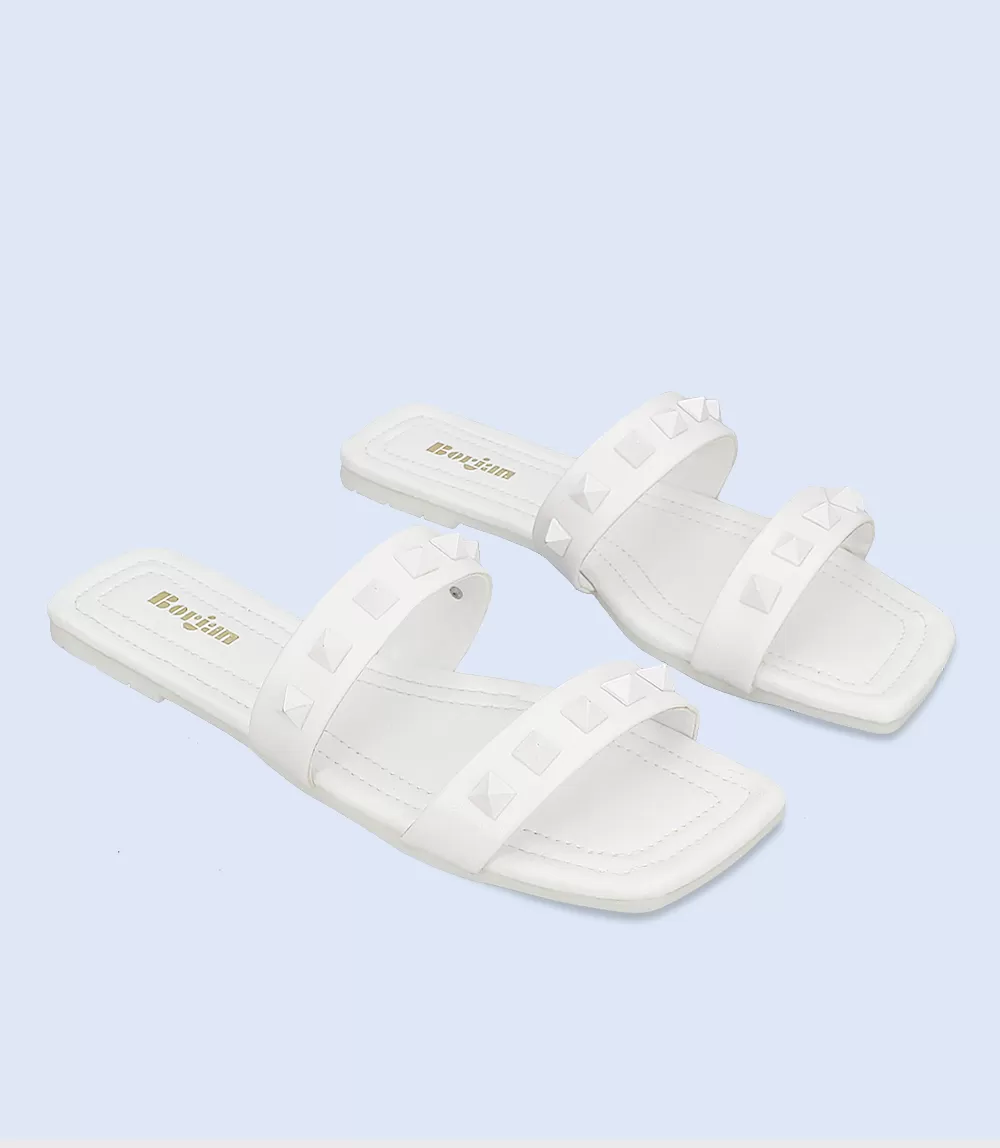 BW8133-WHITE-Women Casual Slipper