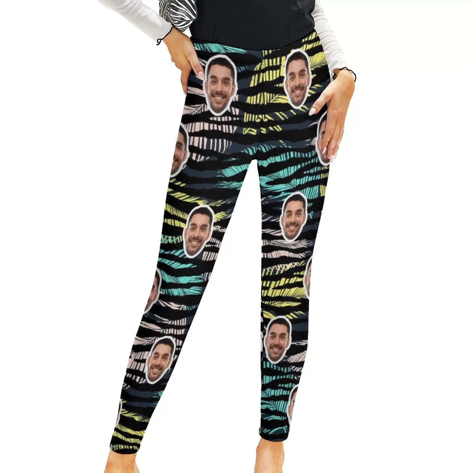 Custom Face Tropical Stripes Leggings Design Your Own Leggings