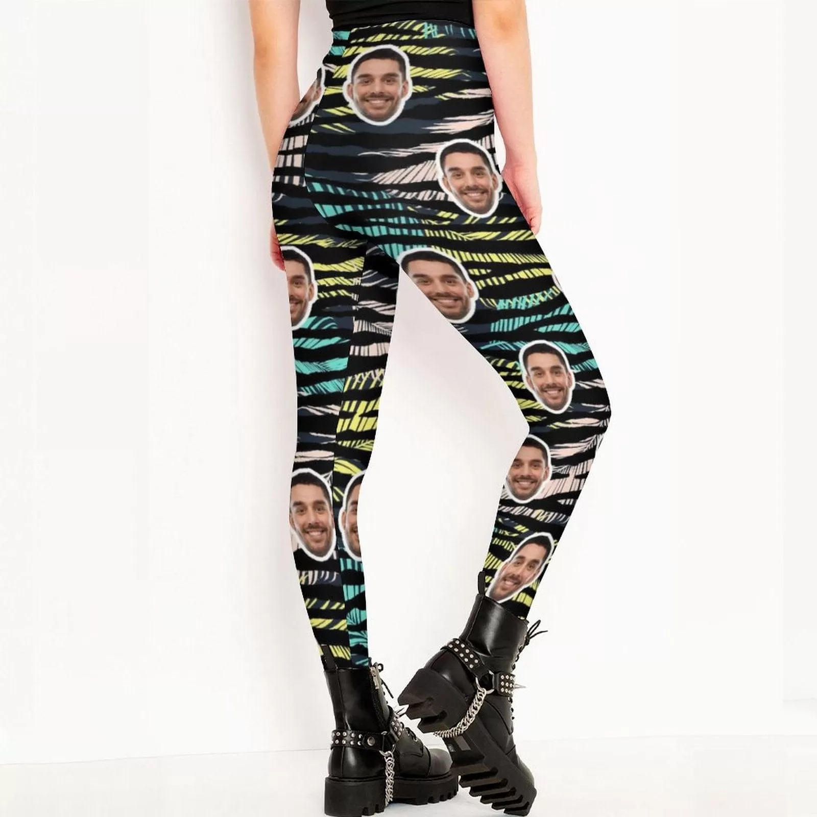 Custom Face Tropical Stripes Leggings Design Your Own Leggings