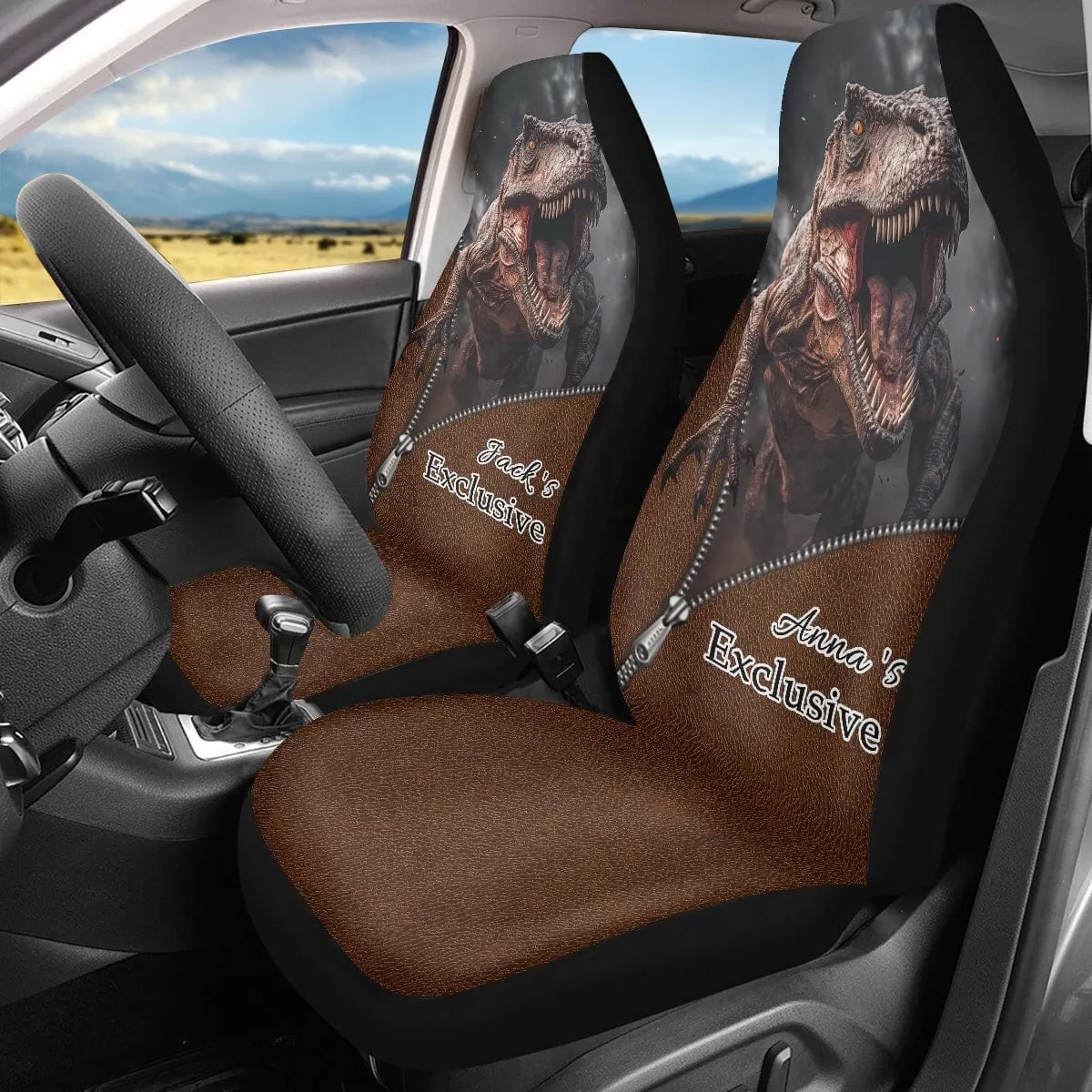 Custom Photo&Name Family Car Seat Covers Universal Auto Waterproof Front Seat Protector (Set of 2)