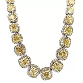 EMPRESS 67 CARAT CUSHION CUT FANCY YELLOW DIAMOND NECKLACE 18K WHITE GOLD GIA CERTIFIED BY MIKE NEKTA