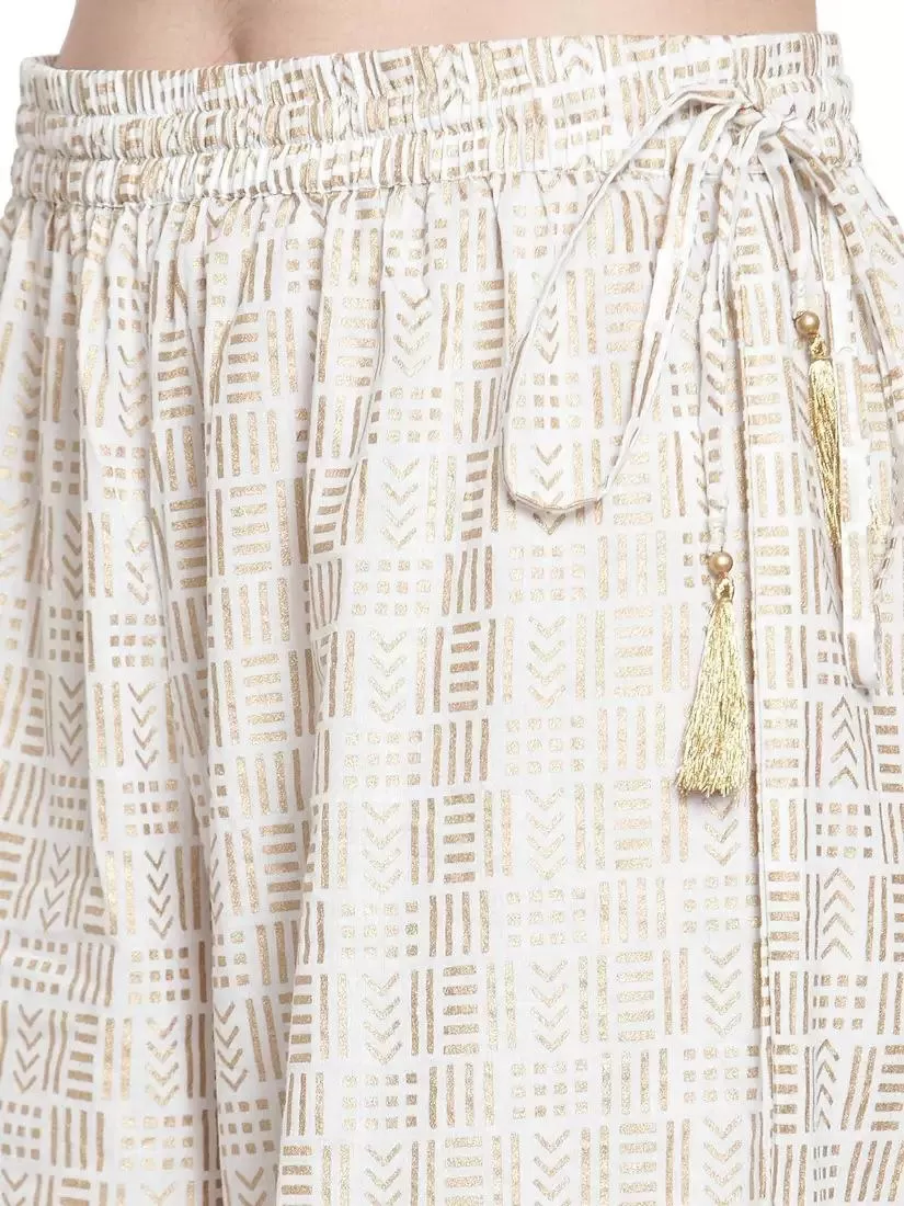 Gorgeous White Palazzo Pants With Geometric Myka Print