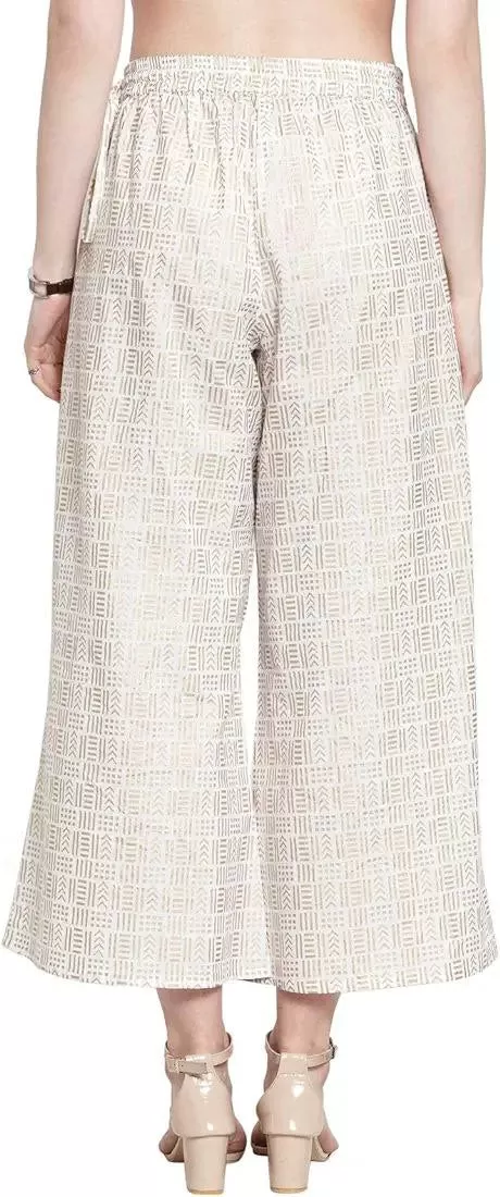 Gorgeous White Palazzo Pants With Geometric Myka Print