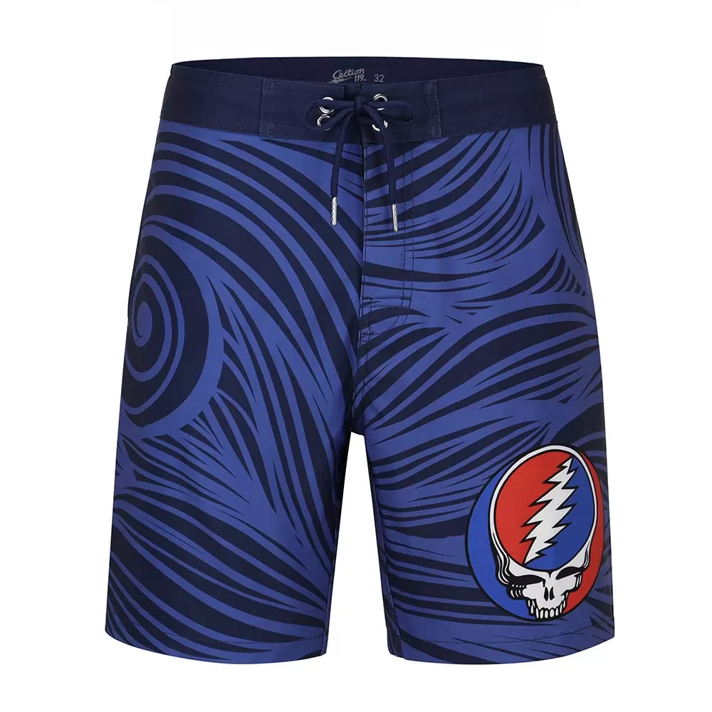 Grateful Dead | 48-54 Hybrid Board Shorts | Navy Spiral Steal Your Face