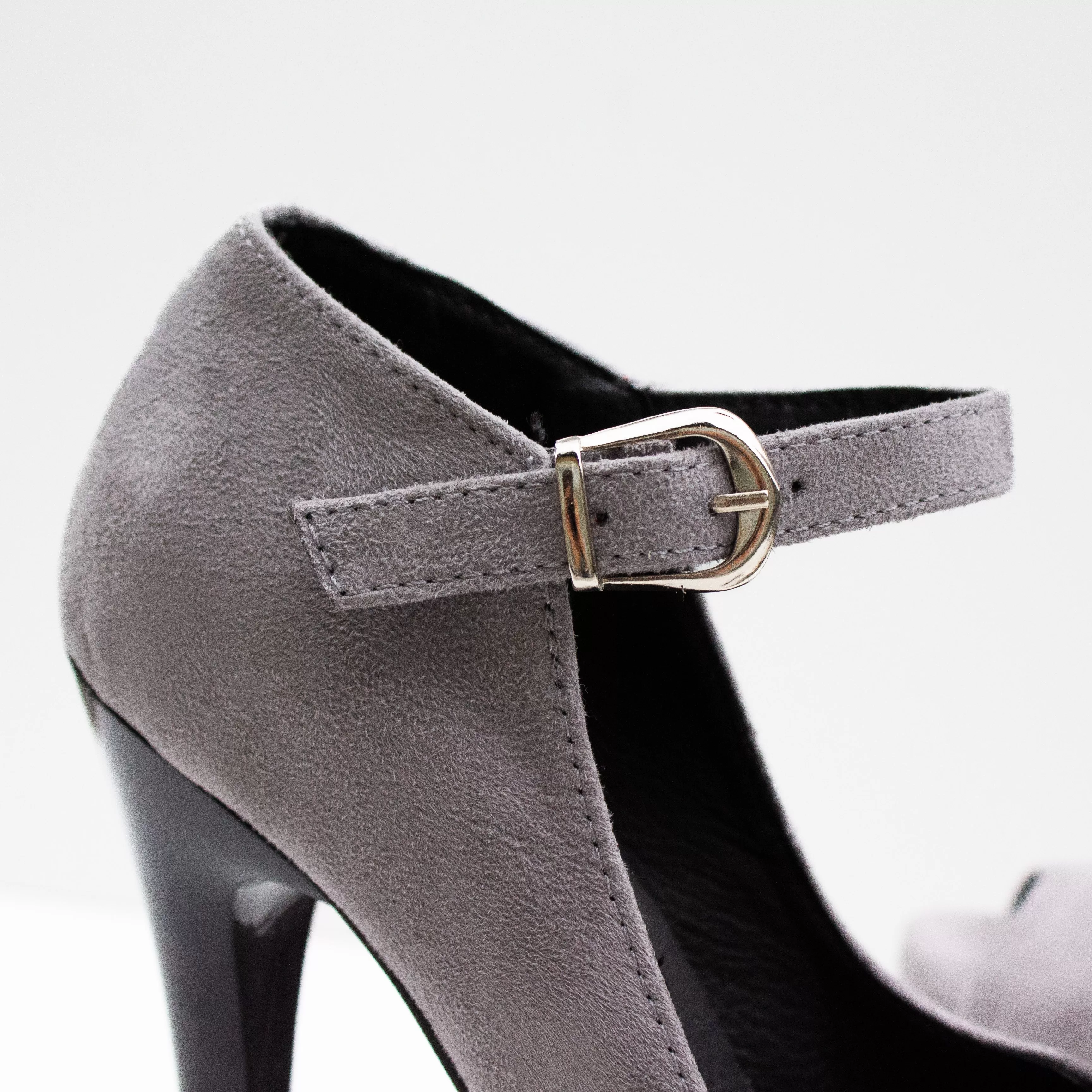 Gray Suede Peep Toe Platform Heels