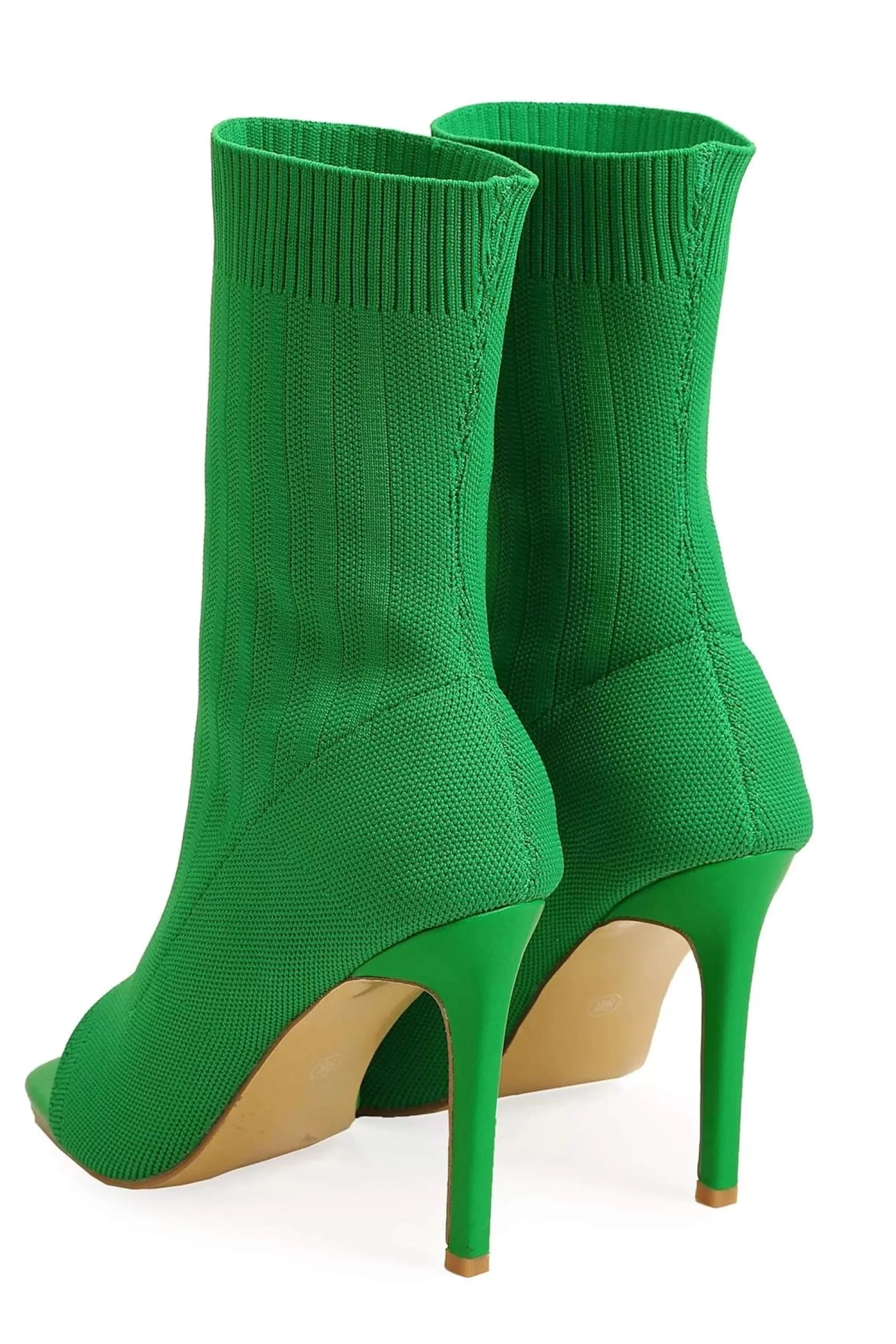 Green Peep Toe Stiletto Heels Ankle Sock Boots