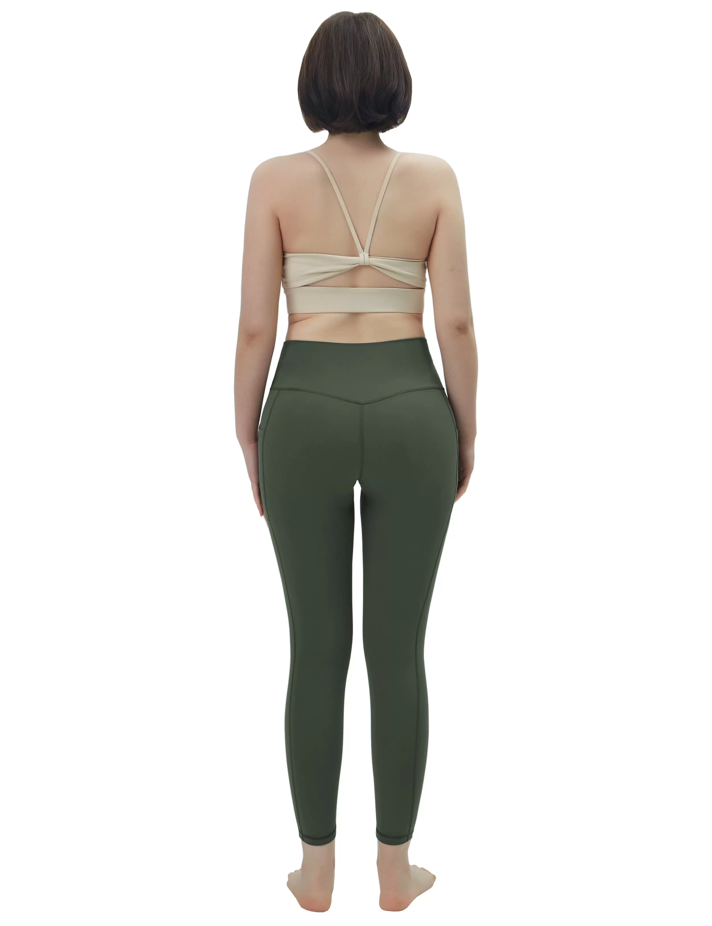 High Waisted Yoga Pants 7/8 Length Leggings with Pockets olivegreen