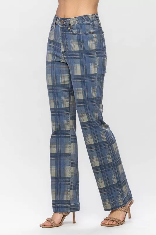 HW Vintage Plaid Straight Jeans