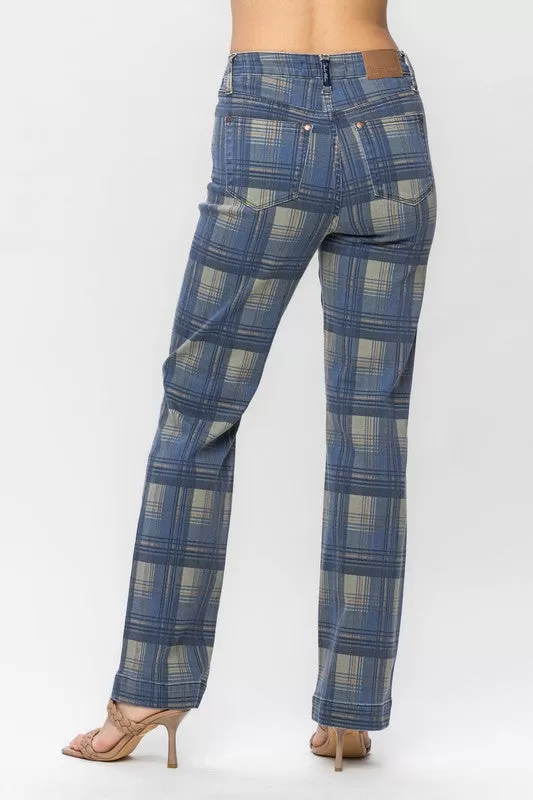 HW Vintage Plaid Straight Jeans