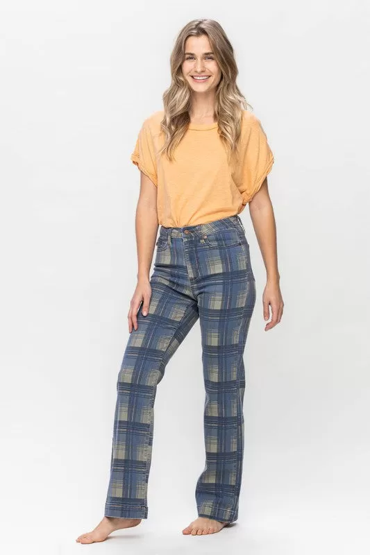 HW Vintage Plaid Straight Jeans