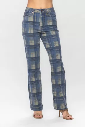 HW Vintage Plaid Straight Jeans