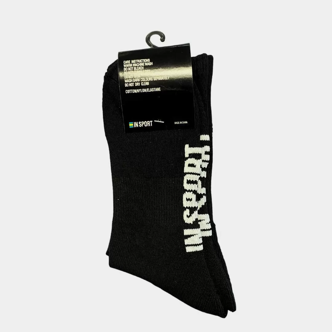 INSPORT MENS 2 PAIR CREW BLACK SOCKS 8-12