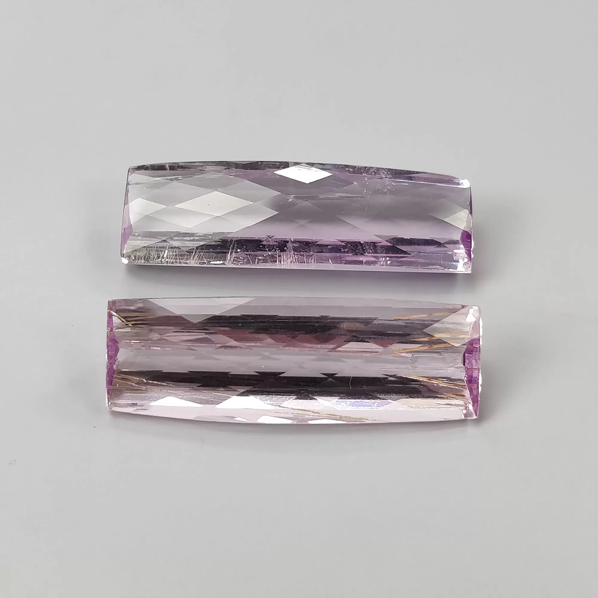 KUNZITE Gemstone Checker Cut : 57.25cts Natural Untreated Unheated Purple Kunzite Cushion Shape 34.5*11.5mm - 35.5*11.5mm 2pcs