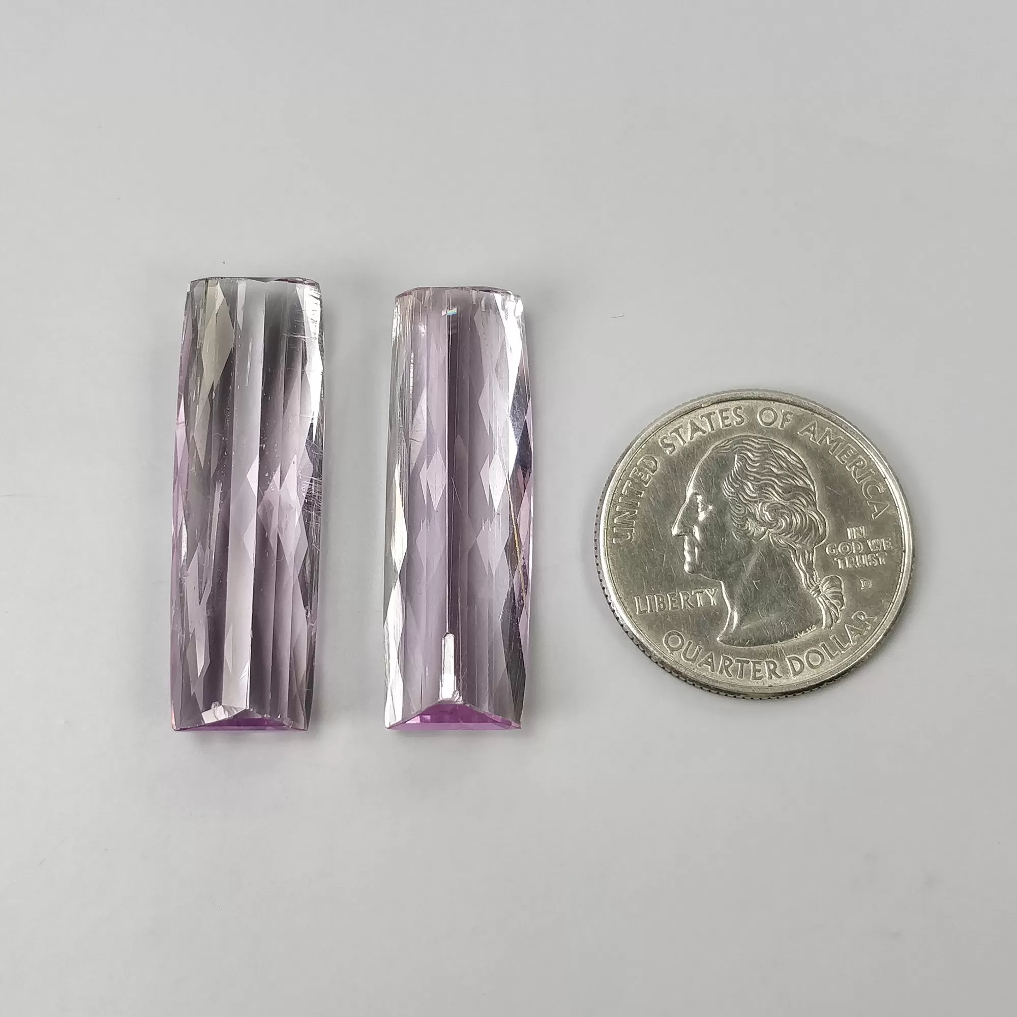 KUNZITE Gemstone Checker Cut : 57.25cts Natural Untreated Unheated Purple Kunzite Cushion Shape 34.5*11.5mm - 35.5*11.5mm 2pcs