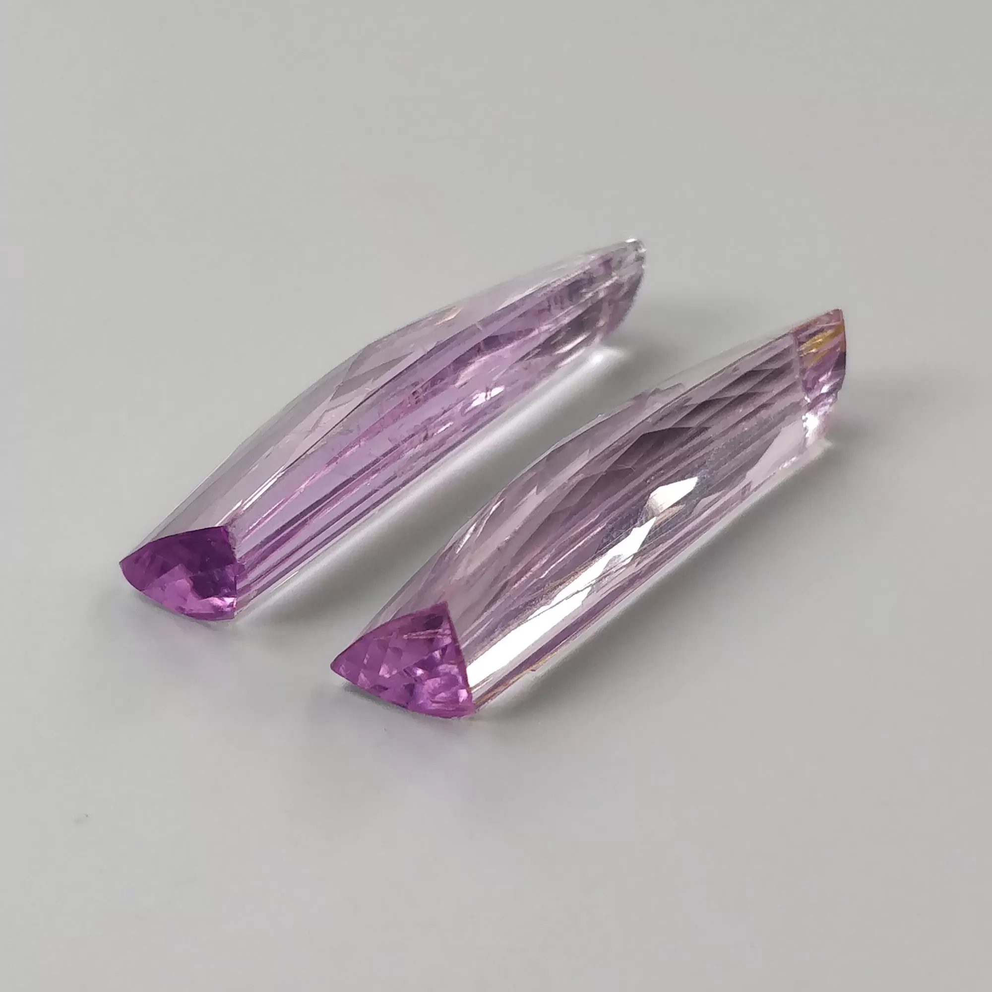 KUNZITE Gemstone Checker Cut : 57.25cts Natural Untreated Unheated Purple Kunzite Cushion Shape 34.5*11.5mm - 35.5*11.5mm 2pcs