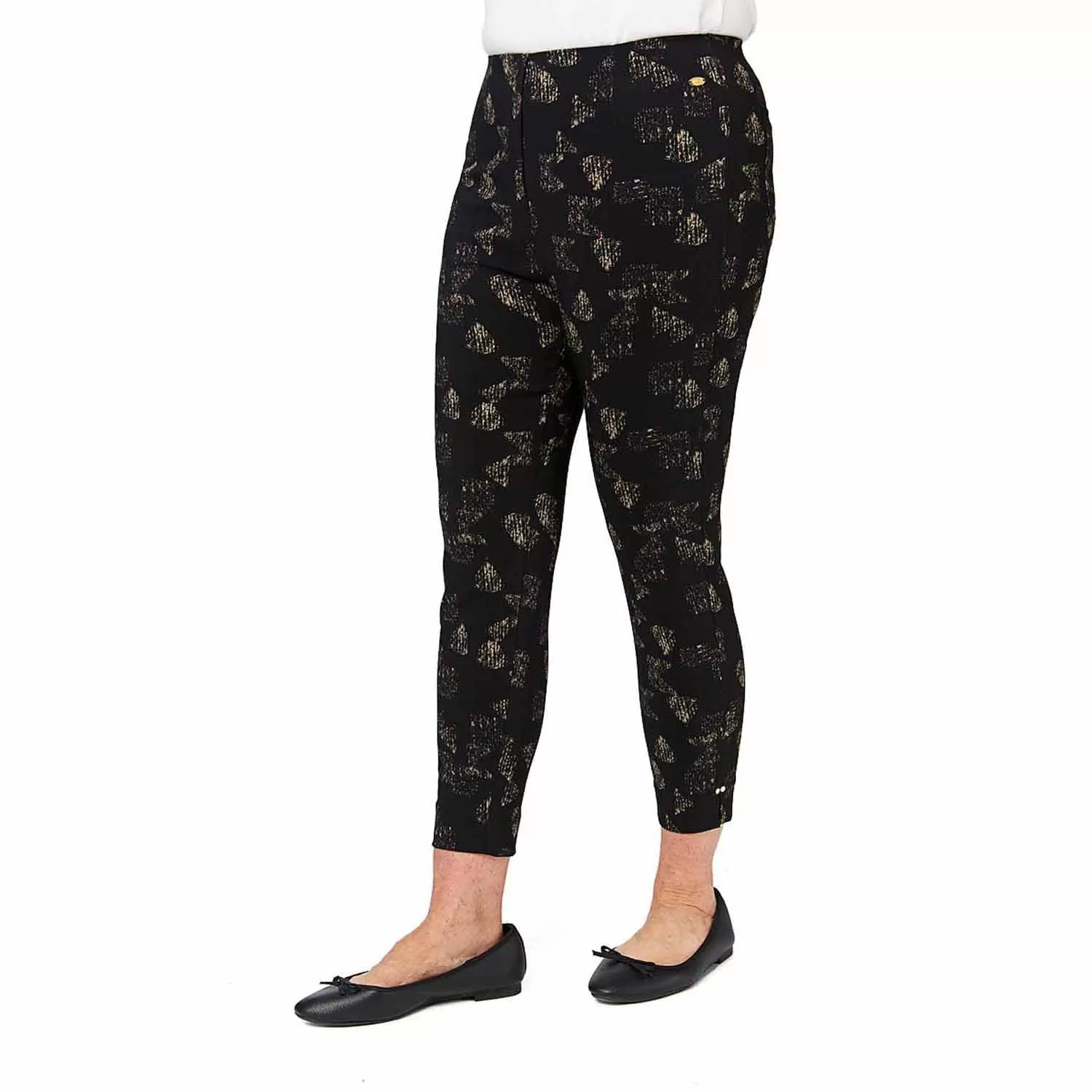 Leaf Print Bengaline Cropped Trousers - Black