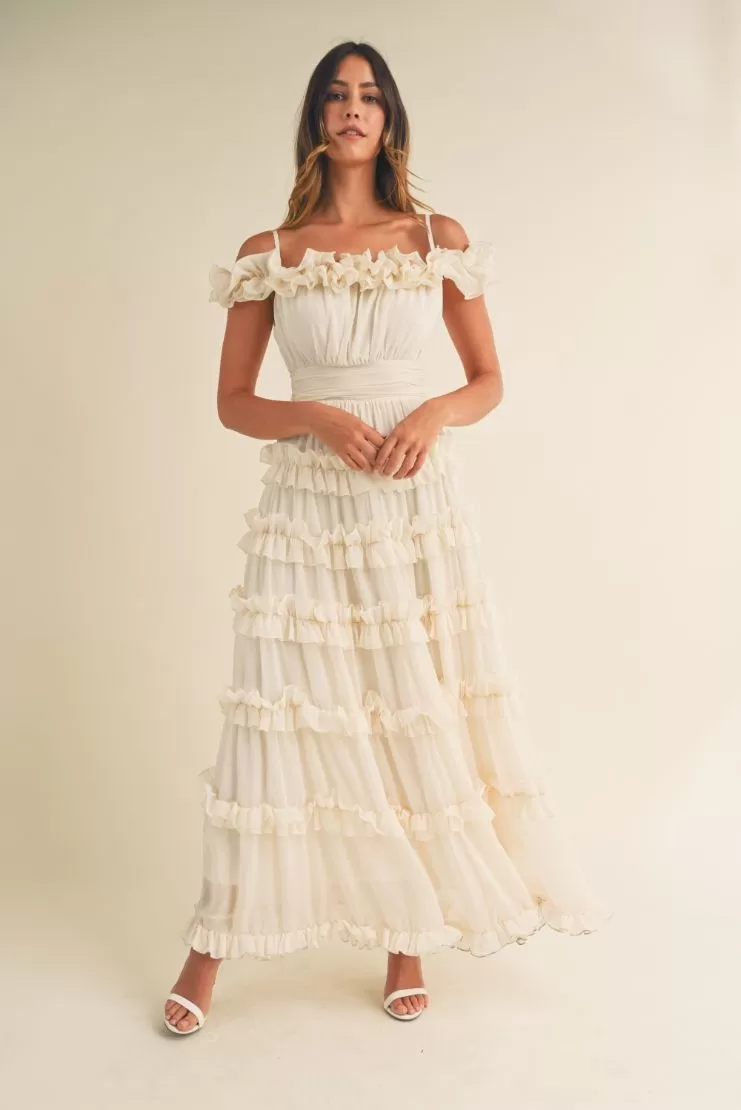 Leylani Cream Ruffle Tiered Maxi Dress