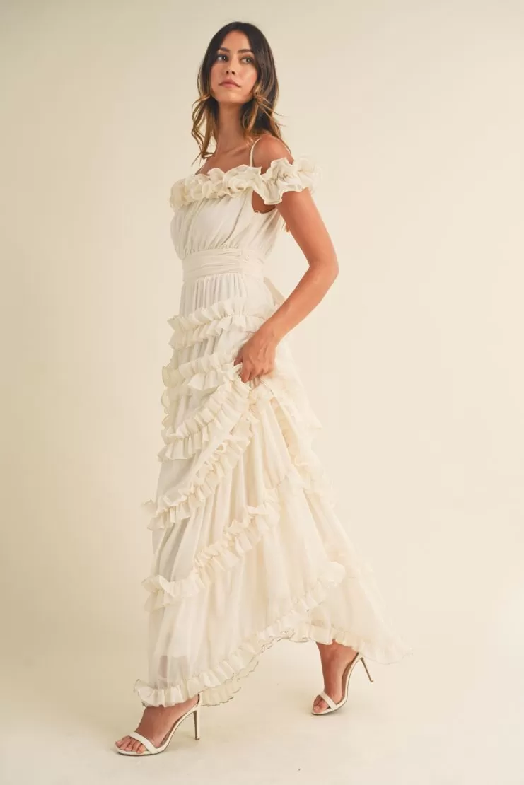 Leylani Cream Ruffle Tiered Maxi Dress