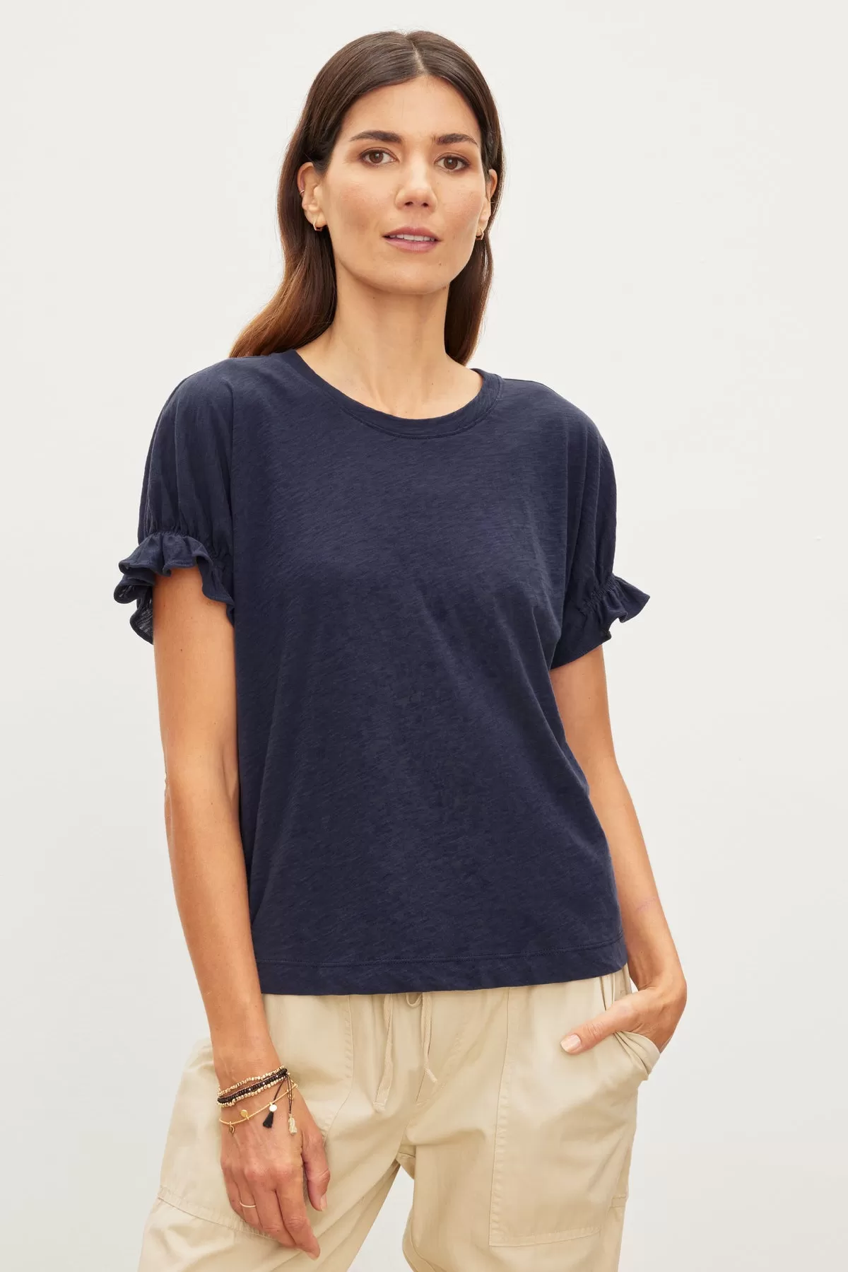 MIMI COTTON SLUB FLUTTER SLEEVE TEE (CRATER) - VELVET