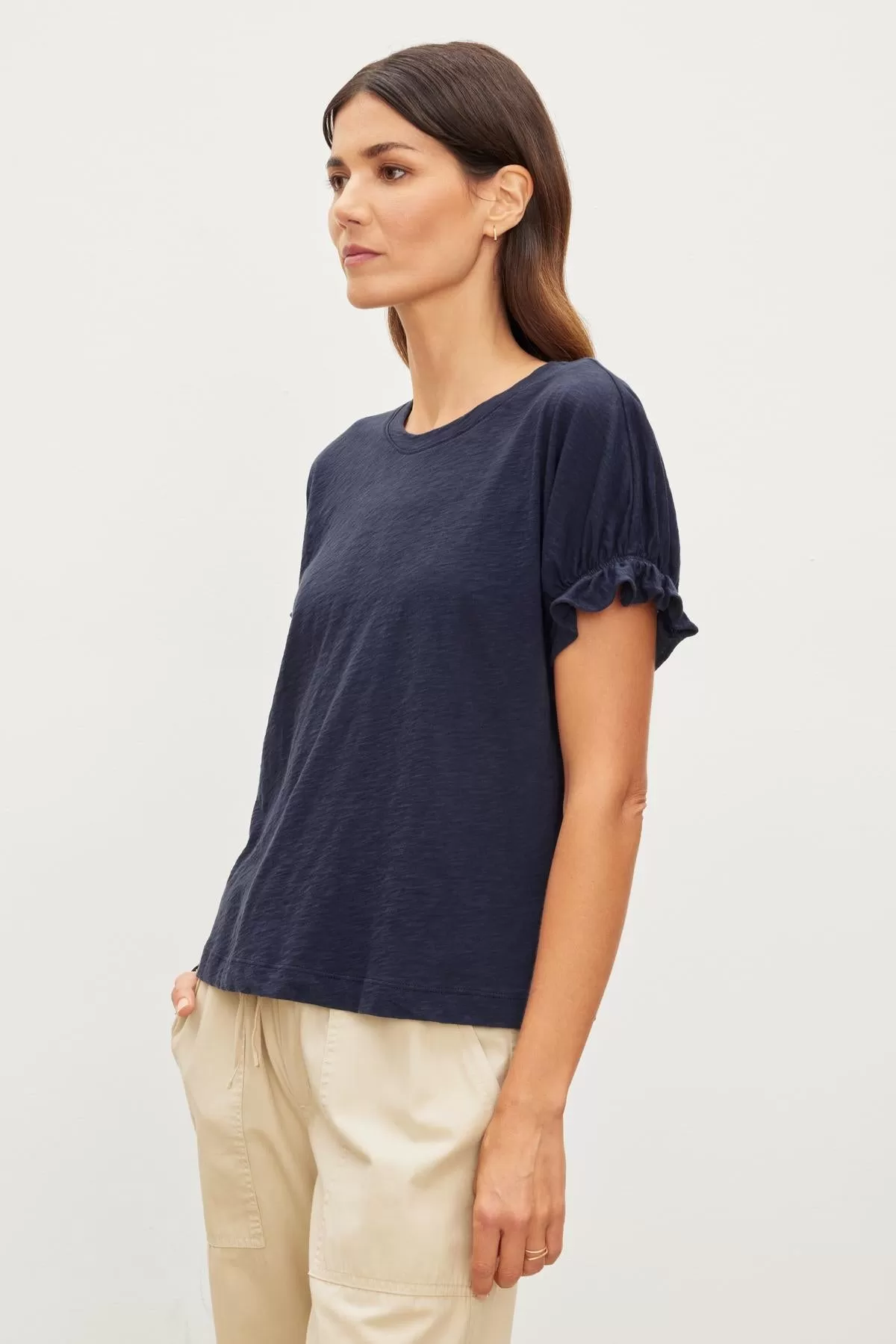 MIMI COTTON SLUB FLUTTER SLEEVE TEE (CRATER) - VELVET