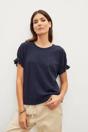 MIMI COTTON SLUB FLUTTER SLEEVE TEE (CRATER) - VELVET