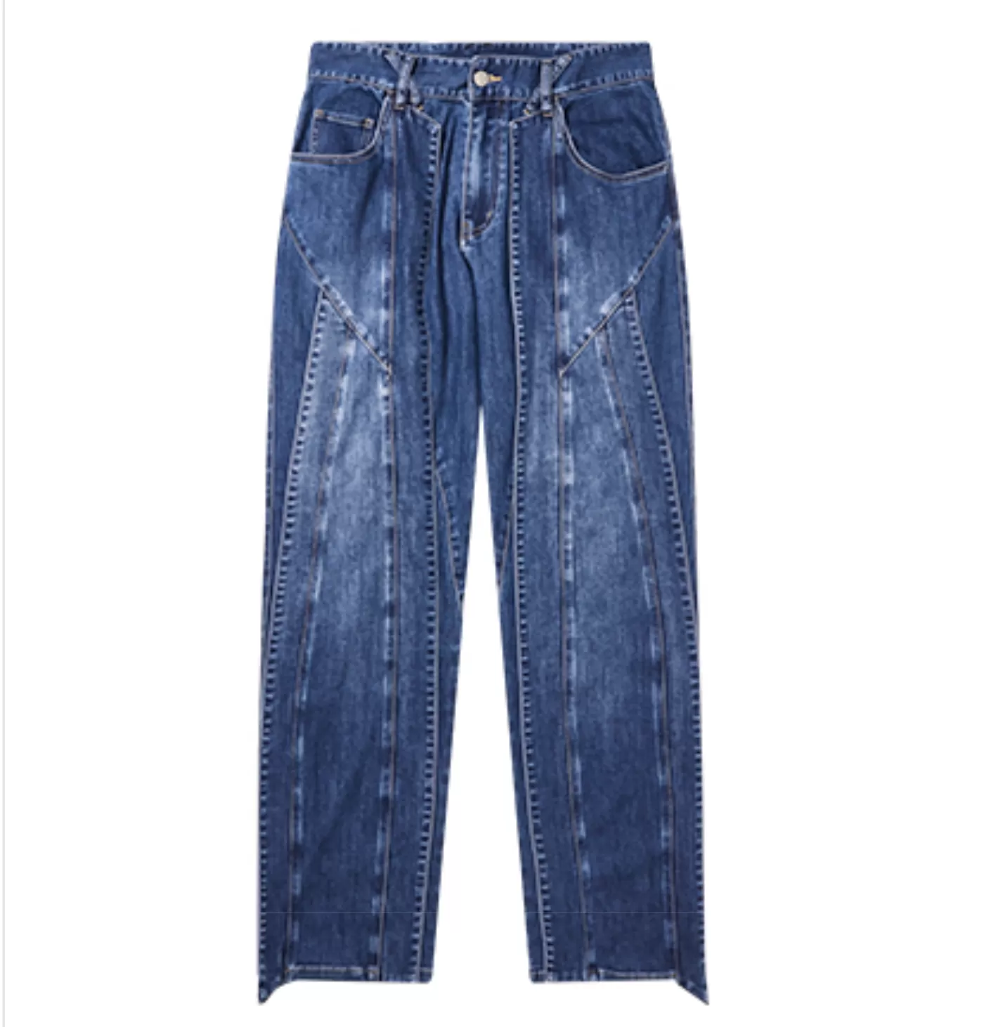 MULTI-LAYERED PANELS BAGGY DENIM JEANS - BLUE