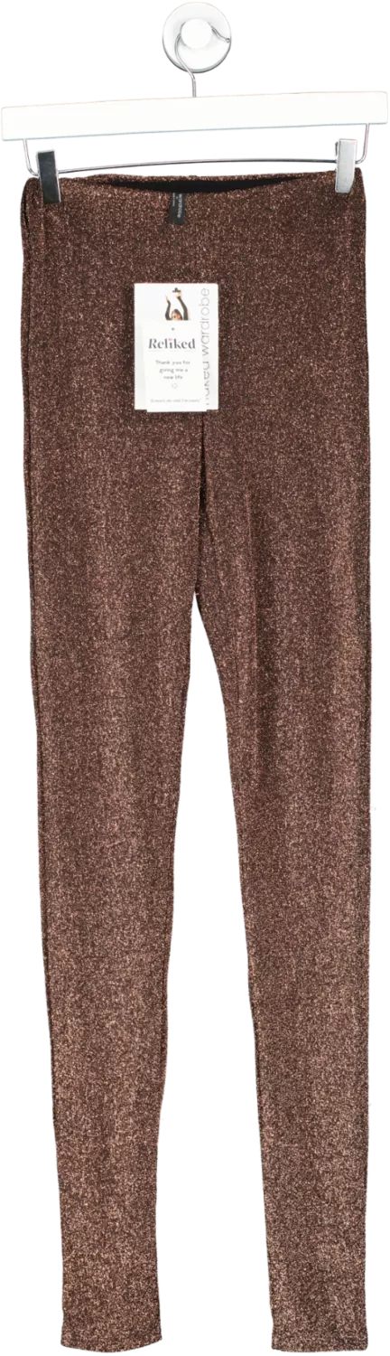 Naked Wardrobe Brown Glitter Leggings UK M