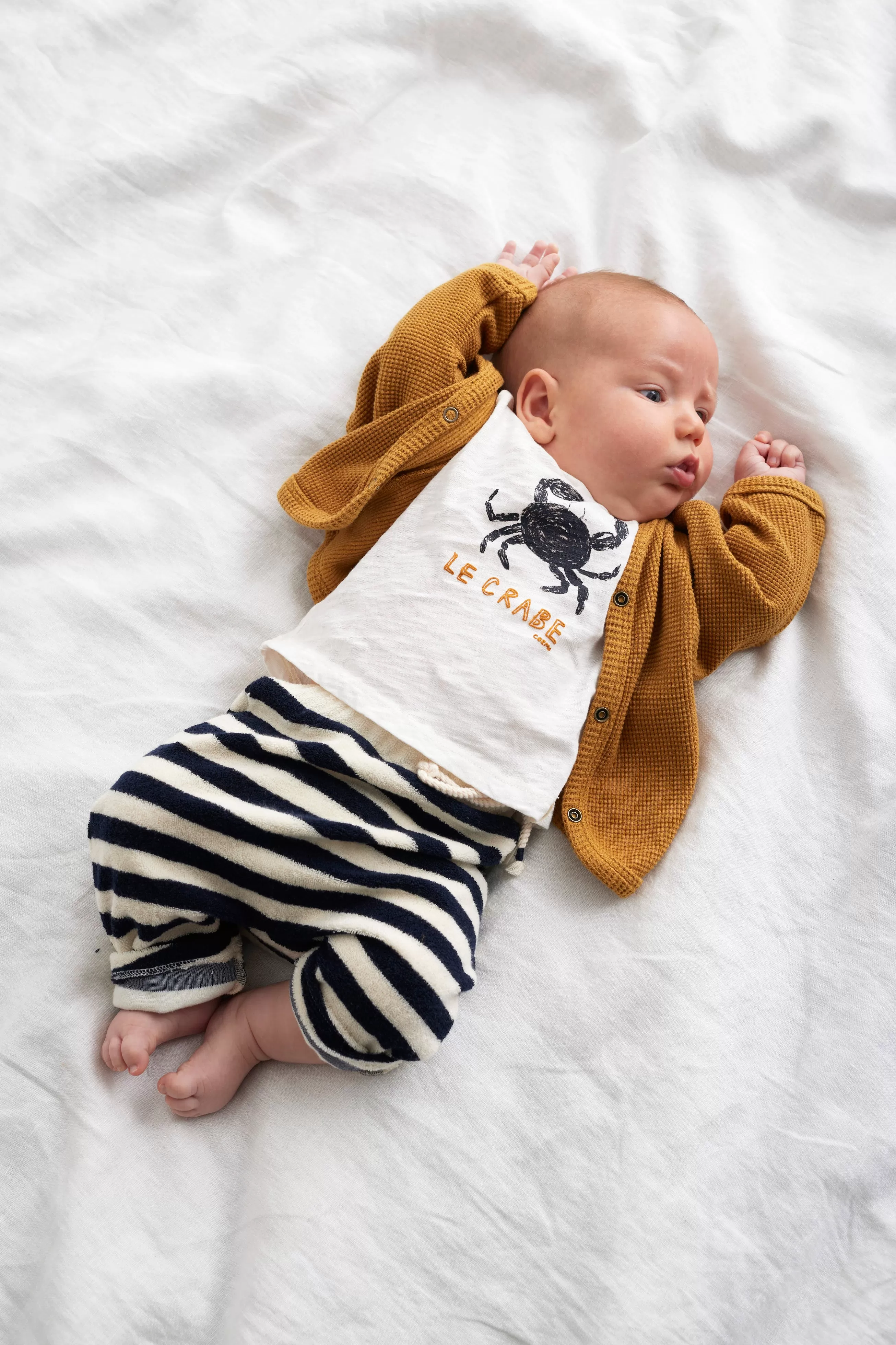 Navy Towelling Stripes Baby Pants