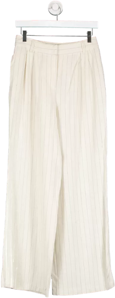 New Look Cream Linen Loo Pinstripe Trousers UK 8