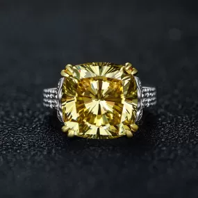 Retro Cushion Cut Yellow Engagement Ring In Sterling Silver