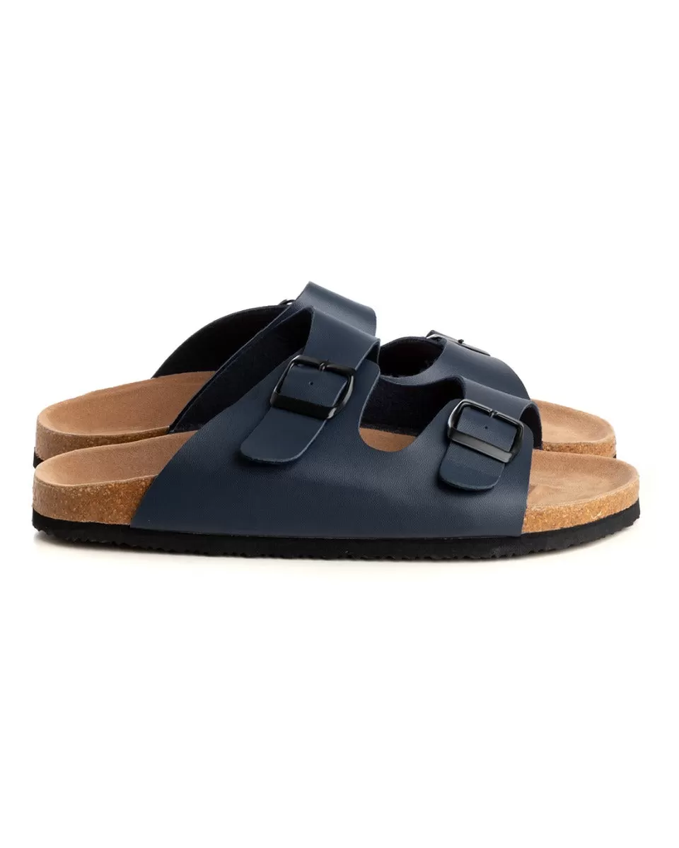 Sandalo Aperto Scarpe Ecopelle Ciabatta Uomo Unisex Sandali Doppia Fibbia Blu GIOSAL-S1205A