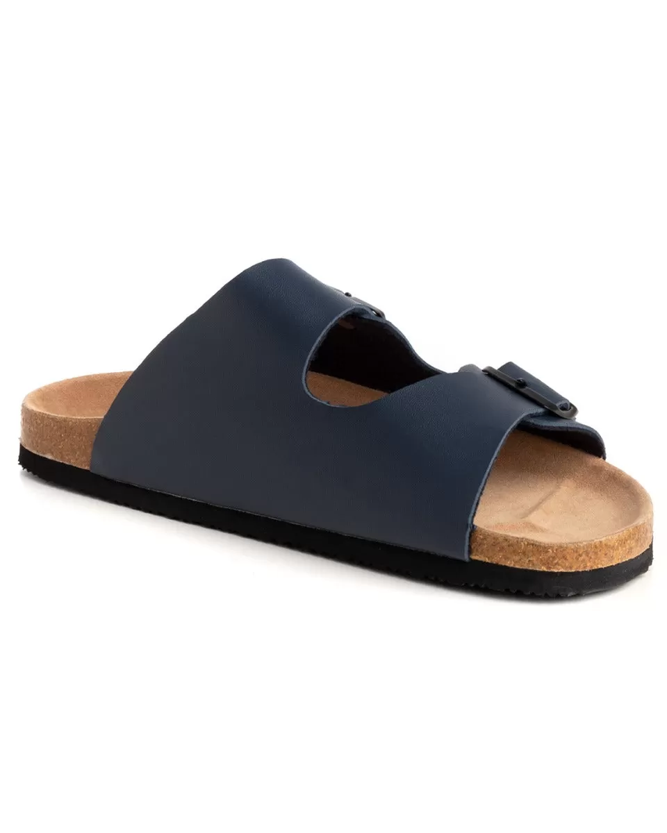 Sandalo Aperto Scarpe Ecopelle Ciabatta Uomo Unisex Sandali Doppia Fibbia Blu GIOSAL-S1205A