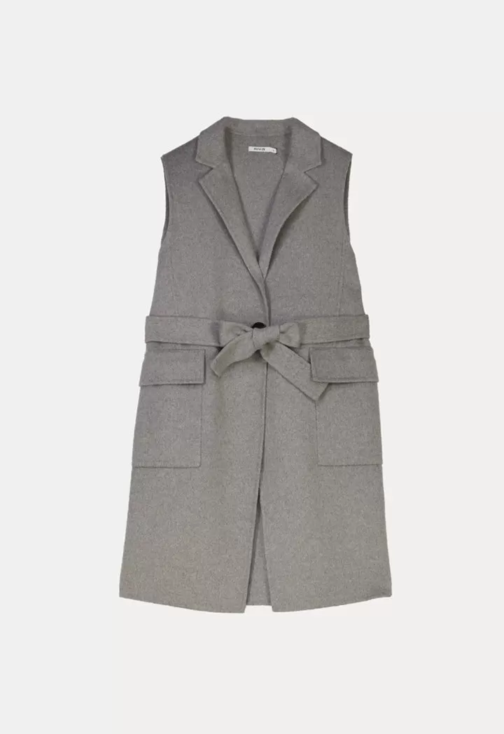 Sleeveless Gilet Coat With Self Fabric Waist Band