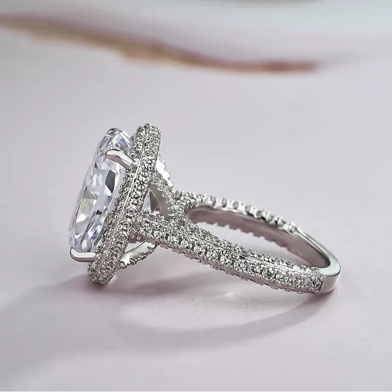 Stunning Halo Cushion Cut Sterling Silver Engagement Ring