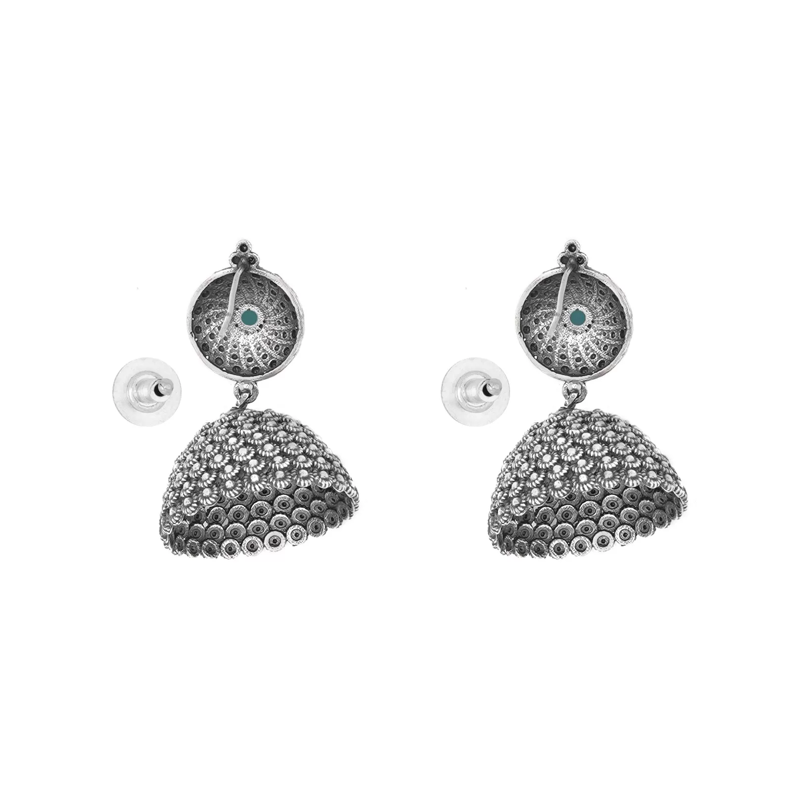 Teejh Dharvi Green Stone Antique Silver Jhumki