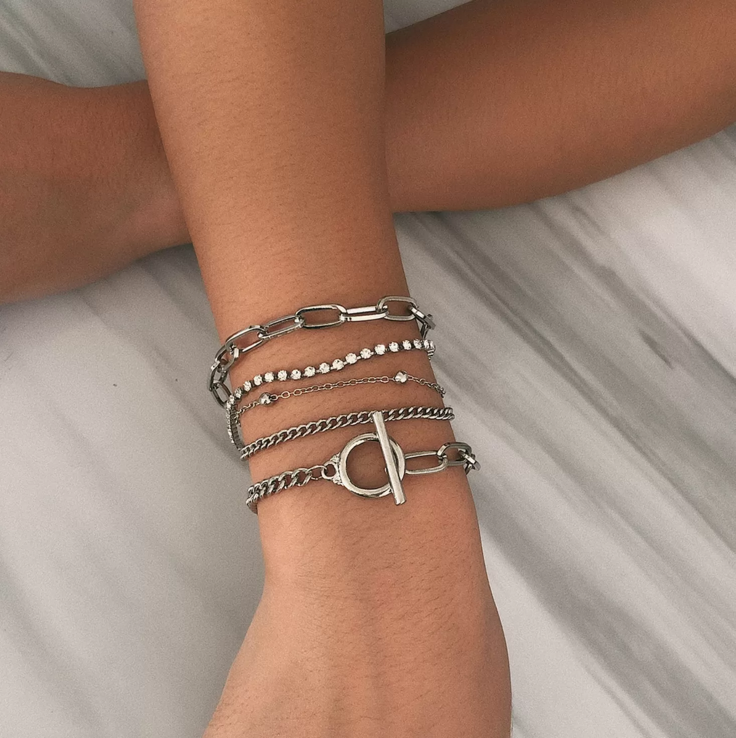 Toggle Silver Chain Set of 5 Bracelets