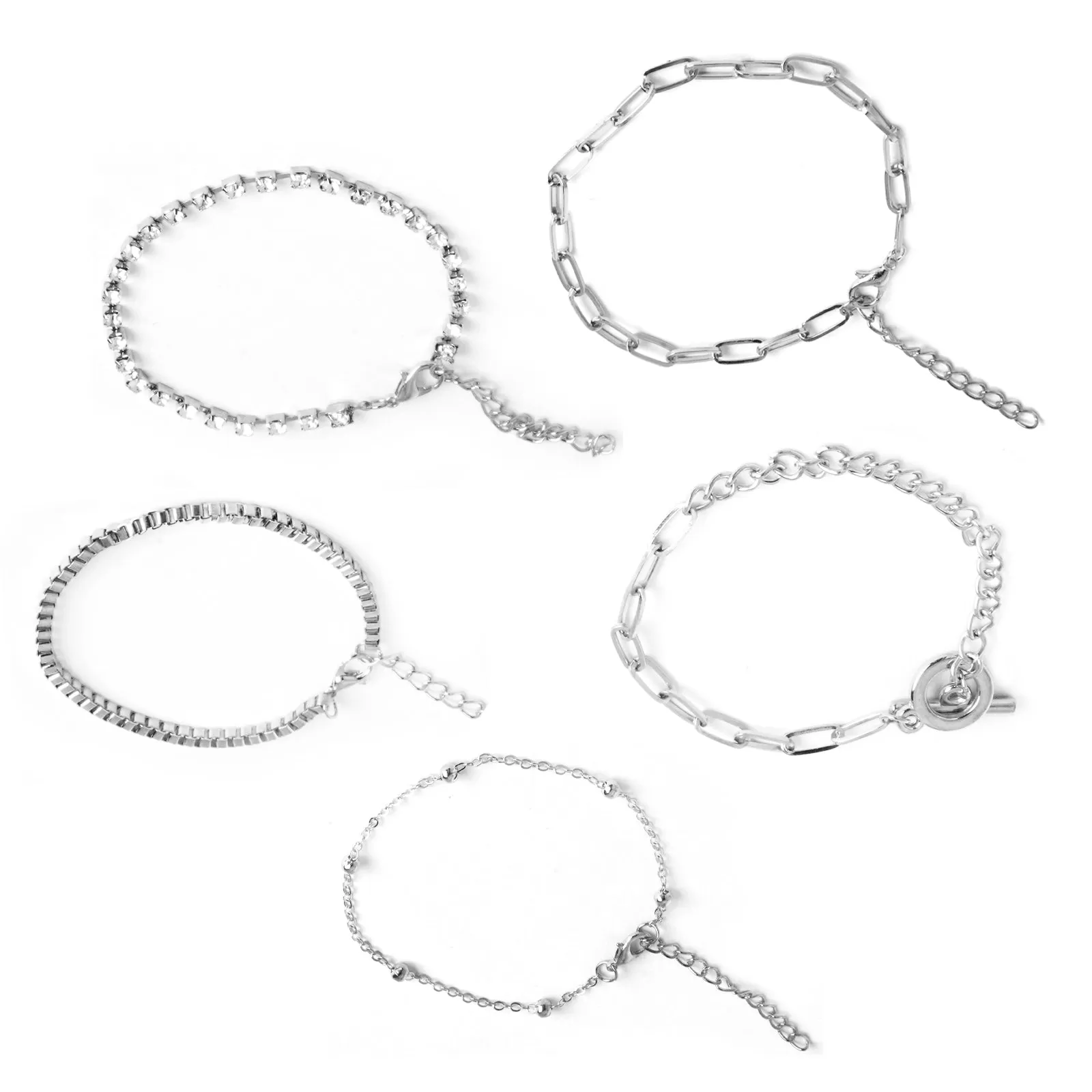 Toggle Silver Chain Set of 5 Bracelets