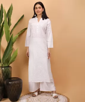 White cotton hand embroidery chikankari kurti